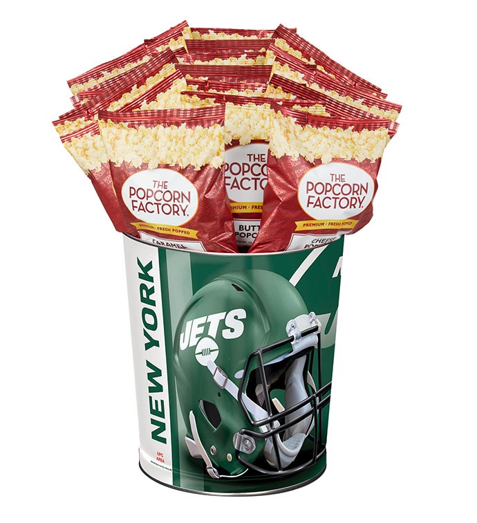 New York Jets Popcorn Tin with 15 Bags of Popcorn